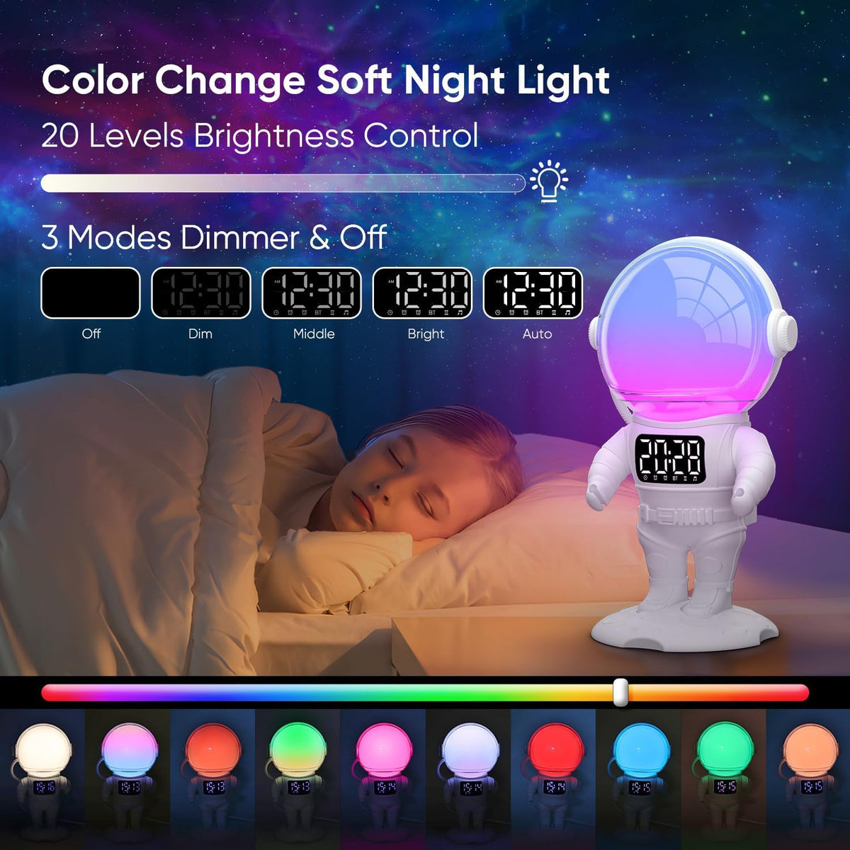 AFEXOA Astronaut Sunrise Alarm Clock with Wake Up Light for Kids