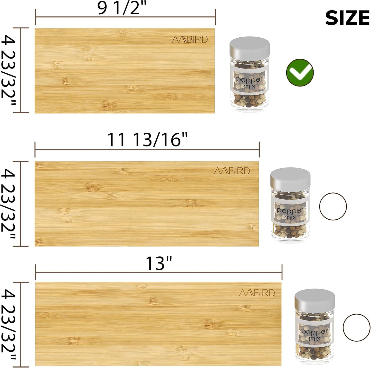 AMBIRD Bamboo Spice Drawer Organizer with Non-slip Mat,4 Tier - 2 Set Jar Spice Rack Tray From 9.5''to 19'', Seasoning Organizer for Kitchen,Cabinet,Drawers,Countertop