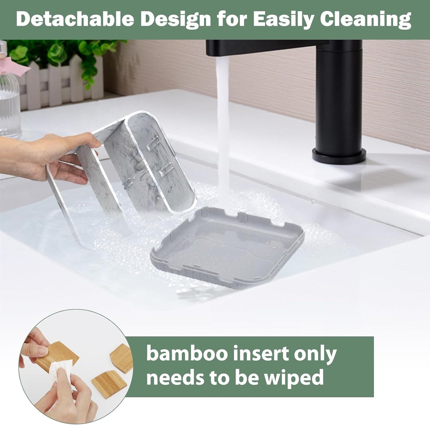 Toothbrush Holders for Bathrooms,6 Slots, Detachable for Easy Clean, White | Electric Toothbrush, with bamboo divider, drainage hole, BPA-free,bathroom,office,kictchen,vanity countertop organizer