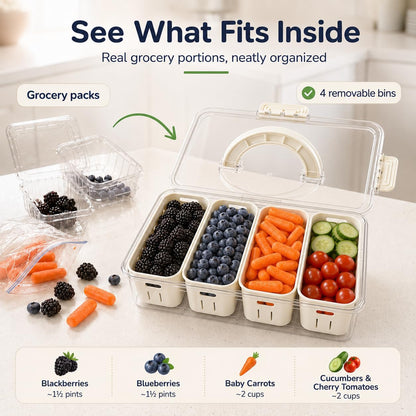 [Hand Wash Only] Salad Bar Containers for Fridge, Veggie Containers for Refrigerator, Salad Prep Containers for Fridge, Veggie Tray with Lid, Storage & Organizer for Fruit, Berry, Produce Keeper
