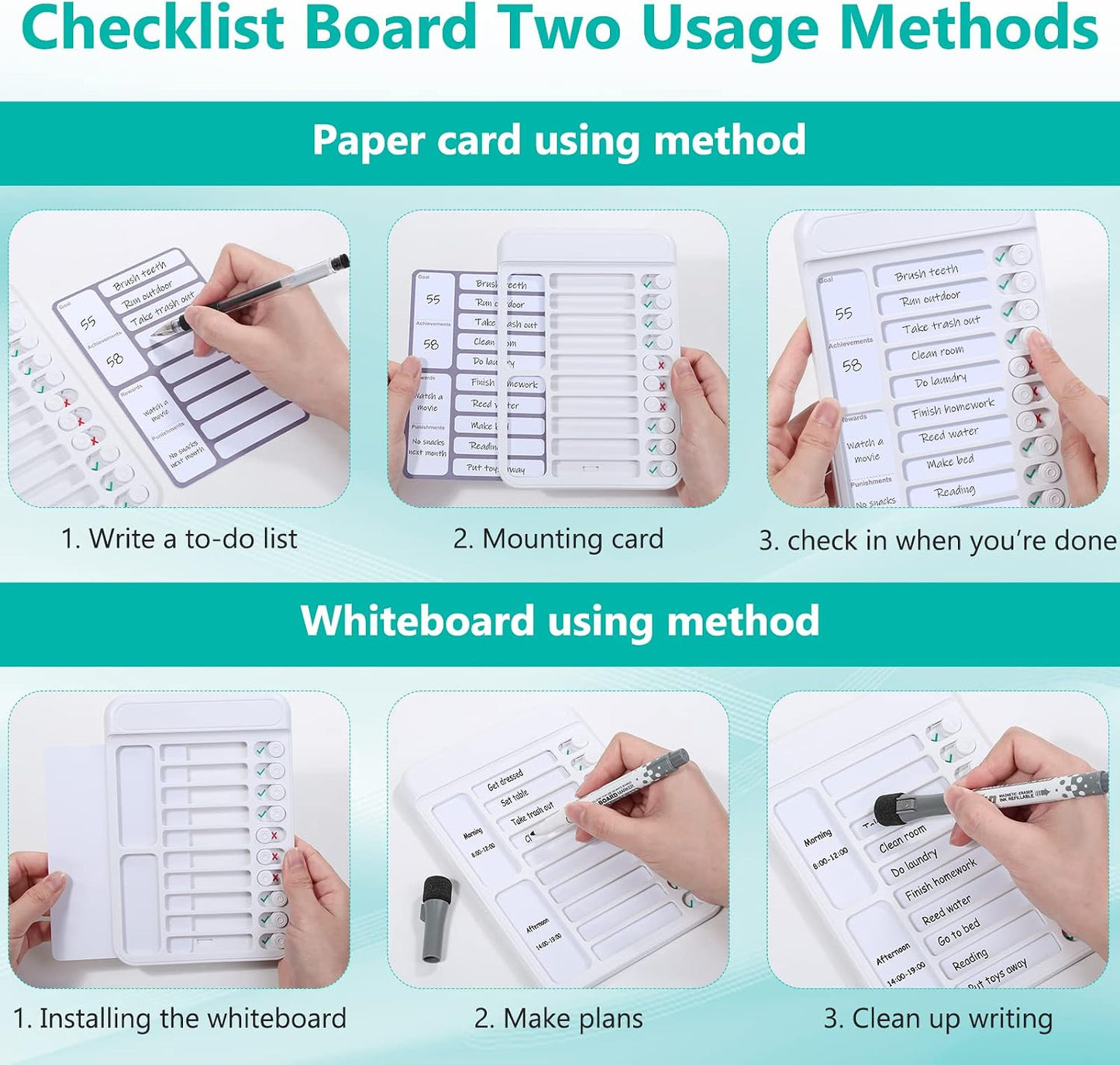 Dry Erase Chore Chart for Kids to Do List Magnetic Checklist Board Reusable RV Daily Routine Schedule Planning Boards with Blank Checklist Cardstock for Habit Tracker or Daily and Weekly Planner