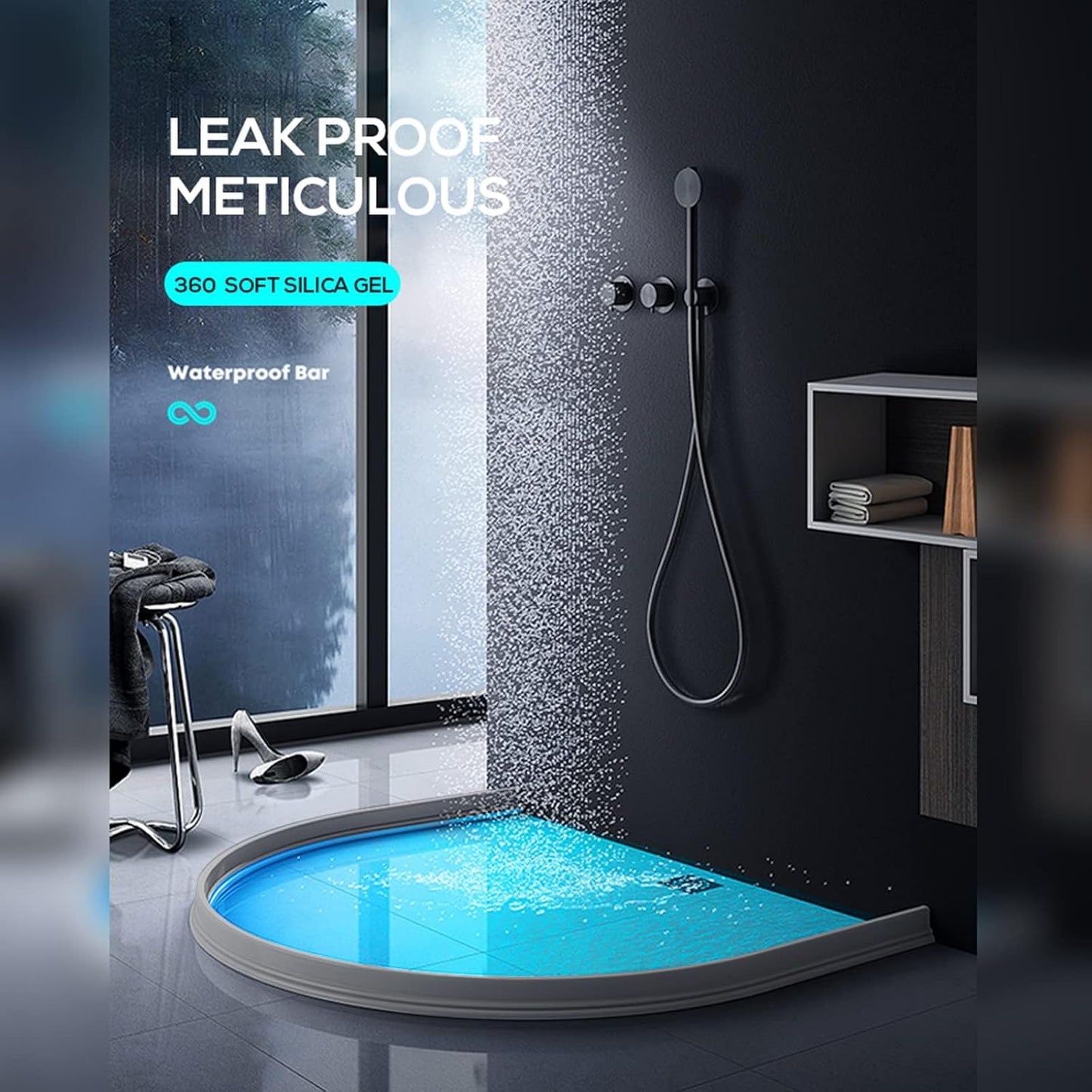 3ft/5ft/6ft/8ft10ft Collapsible Shower Threshold Water Dam Water Barrier for Shower and Water Stopper Keeps Water Inside Water Threshold for Wet and Dry Separation (3ft, Clear)
