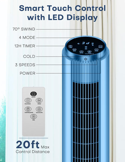 Portable Air Conditioners 4 Modes&3 Speeds,4 Ice Packs, Waterless Alert System, 12H Timer, Remote,1 Gal Detachable Water Tank, 70°Oscillation Windowless Evaporative Air Cooler for Room Office
