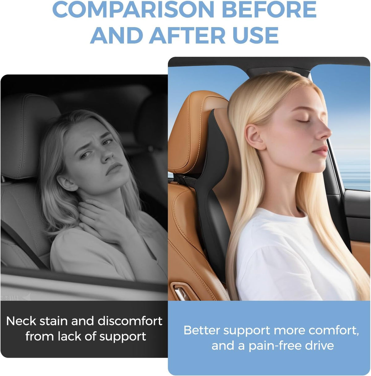 BEBAS Car Headrest Pillow, Ergonomic Neck Pillow with Memory Foam, Black