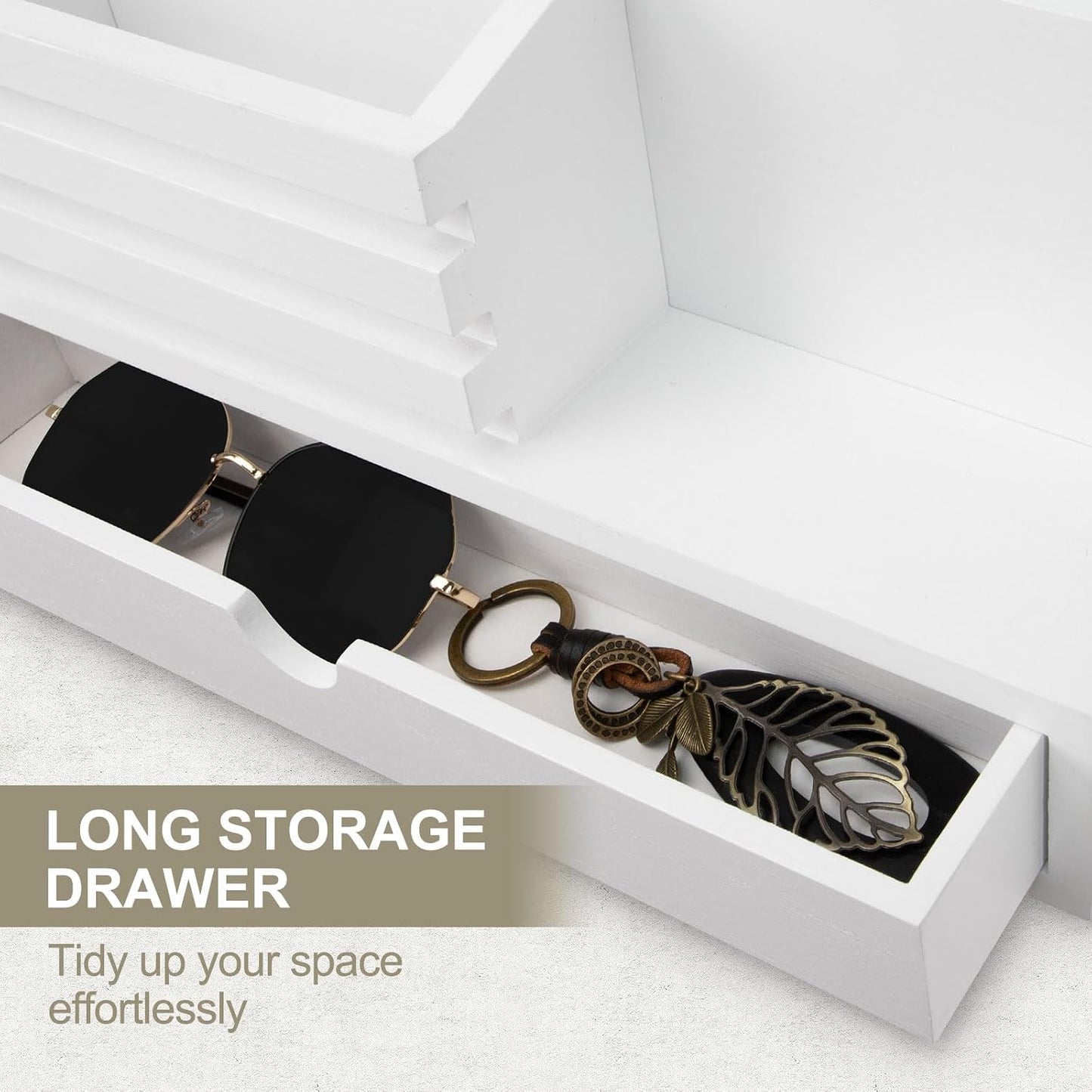 Key Holder Wall Mount, Mail Holder with Storage Drawer | Key and Mail Holder with 5 Key Hooks for Coat, Dog Leash, Home Decor Rack, House Accessories, Entry Way Organizer