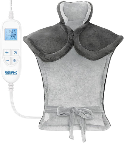 RENPHO Electric Heating Pad - 6 Heat Levels for Neck Shoulder and Back, Birthday Gifts for Women Men Mom Dad, Weighted Pad for Snug Fit, ETL Safety Certified, FSA Eligible, 24"x33" Gray