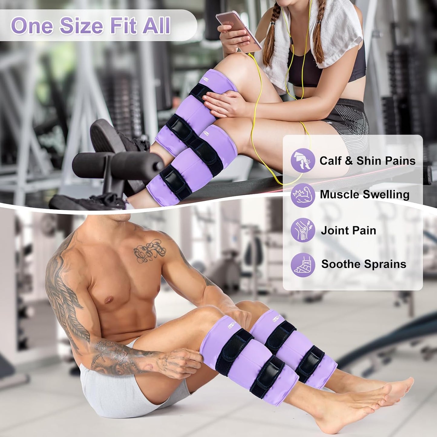 SuzziPad 360° Cold Pack for Calf, Shin, Arm & Elbow – Ice Wrap with Dual-Cover Design, Adjustable Velcro Straps, Leakproof & Reusable Cold Compress for Post-Workout Recovery (2 Packs), Black | Dual-Cover, Adjustable Straps, Leakproof Cold Compress for
