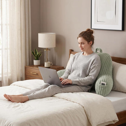 Reading Pillow with Arms for Sitting in Bed,Backrest,White Flannel,M | 17" Backrest Supports Back for College Students,Elbows & Forearms for Dorm Reading,Gaming,Watching TV