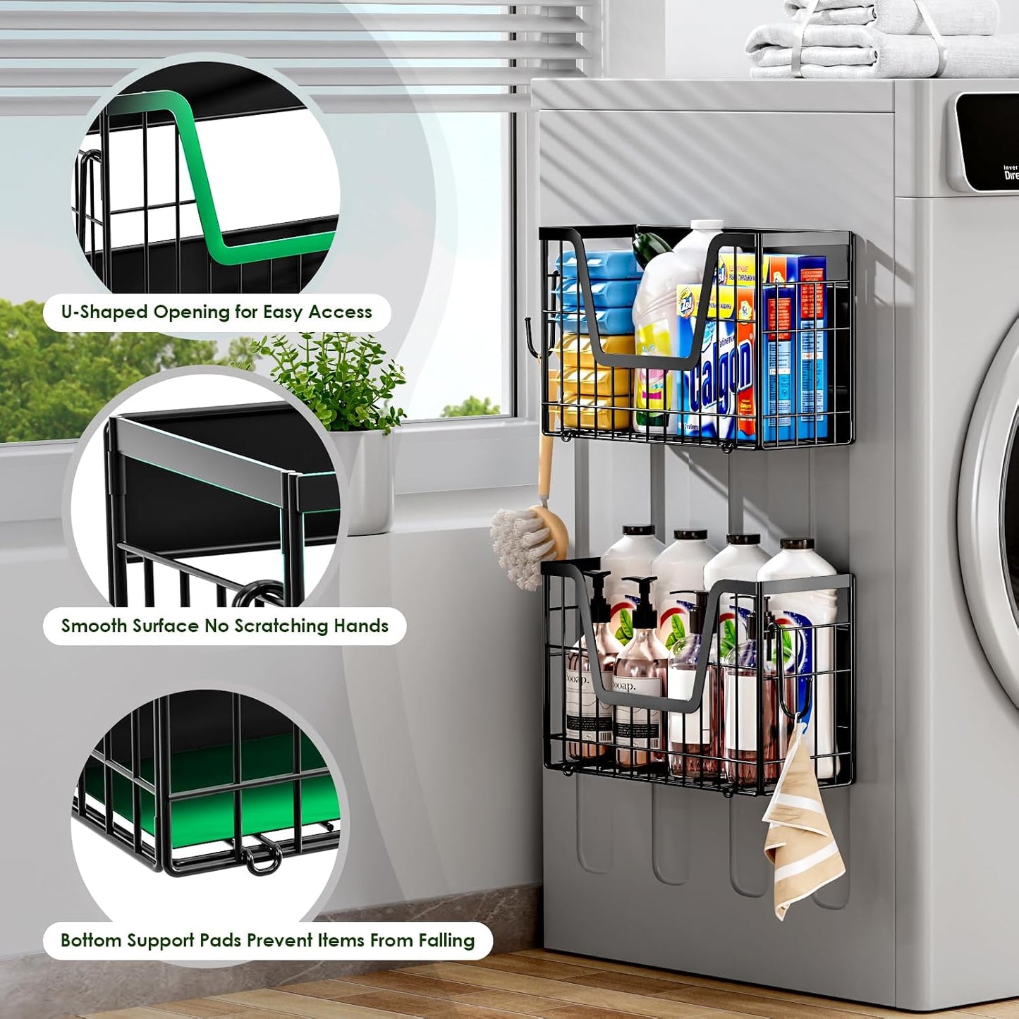 Magnetic Shelf for Fridge, Fruit Basket Magnet Shelves with 2 Hooks | Potato and Onion Storage Bins, Black Magnetic Organizer Side of Fridge Storage, Magnetic Spice Rack for Refrigerator Kitchen