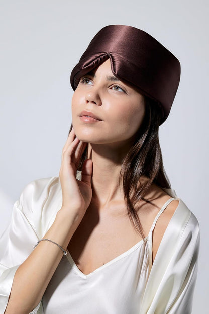 DROWSY Silk Sleep Mask - Face-Hugging, Padded Cocoon for Luxury Sleep in Total Darkness - 100% Pure Mulberry Silk, Skin-Hydrating & Adjustable (Midnight Blue)