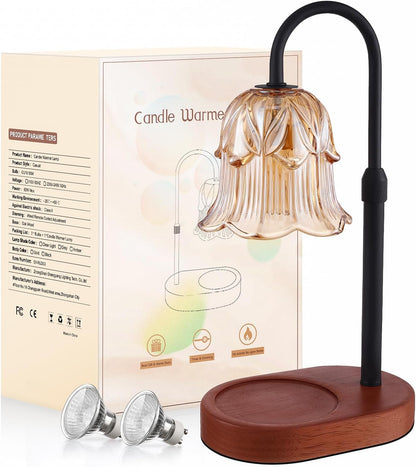 Candle Warmer Lamp Adjustable Timer - Electric Flower Glass Candles Light | Height Adjustable Dimmable Vintage Base Modern Wax Candles Jar Top Warmers Wax Melts Birthday Women Mom House Warming Gifts