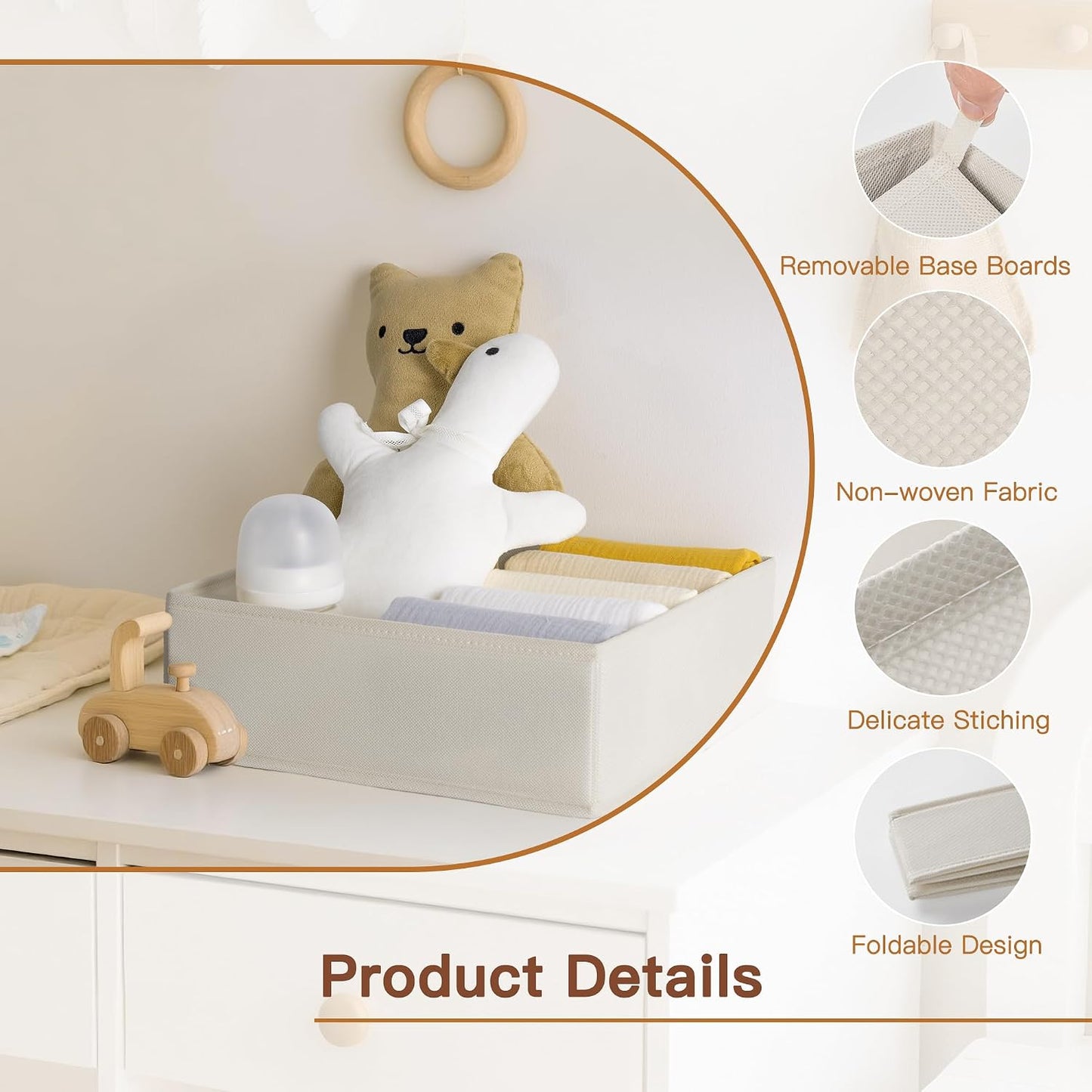 Drawer Organizer Clothes, 10 Pack Dresser Organizer for Baby Clothes, Underwear, Sock- Foldable Closet Organization and Storage Dividers Bins for Nursery, Bedroom (Beige)