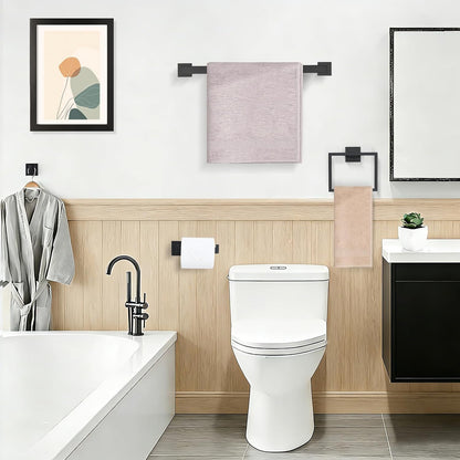 TURS Bathroom Hardware Set Black 4-Piece Towel Bar Set Include 24 Inch Towel Bar Hand Towel Holder Towel Hook Toilet Paper Holder with Shelf Wall Mounted Stainless Steel Bathroom Accessories Set