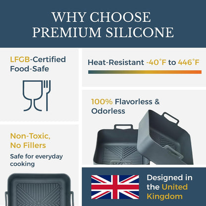 Silicone Air Fryer Liners for Ninja DualZone DZ401 10QT | Fits Ninja DZ201 DZ501 DZ550 & DoubleStack SL400 SL401. 2 Pack 2.63mm platinum silicone, LFGB certified, dishwasher safe