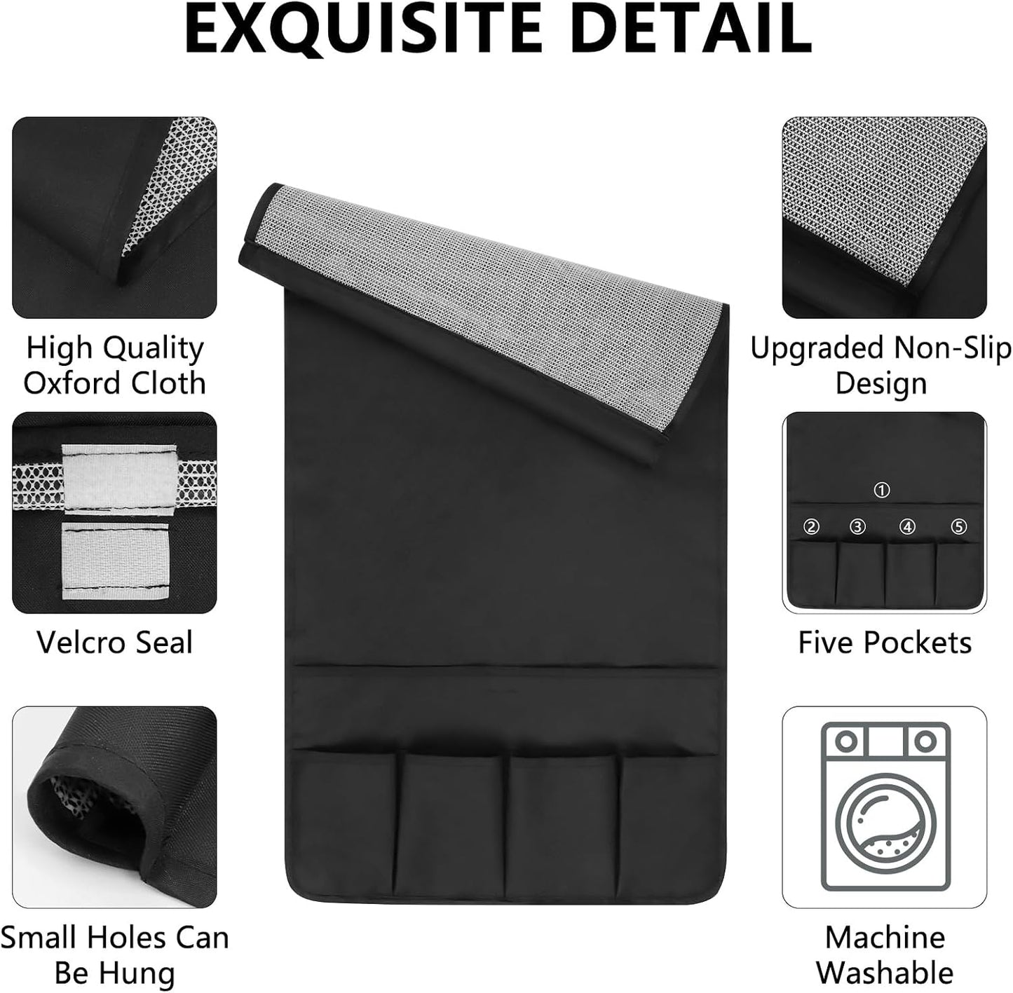 Remote Control Holder for Armchair Caddy，TV Remote Holder Over Chair Arm | Oxford Non-slip Couch Organizer, Arm Chair Caddy for Recliner With 5 Pockets for Key Glasses Phone Magazine
