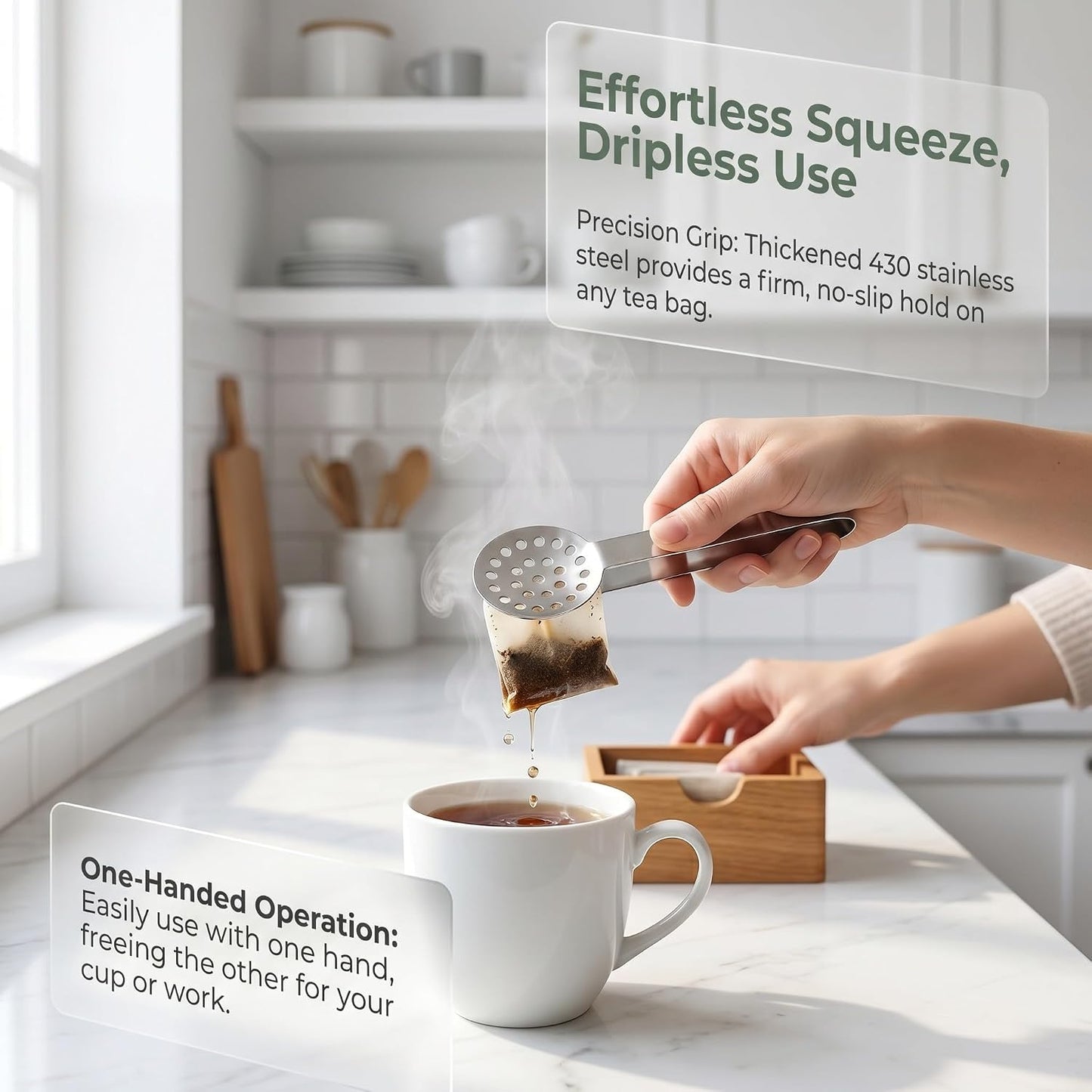 OUNONA 3pcs Tea Bag Squeezer Tongs: Filter Strainer Clip - Tea Squeezer for Loosing Leaf Bags Gripping Ice Cube and Sugar Silver