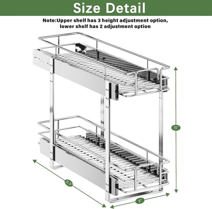 LOVMOR 2 Tier Individual Pull Out Cabinet Organizer 11" W x 18" D, Slide Out Kitchen Cabinet Storage Sliding Shelves