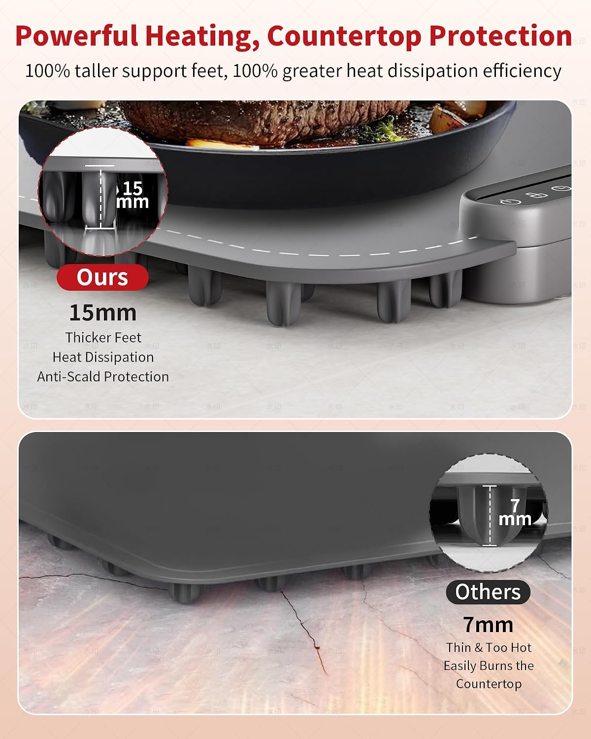 Warming Mat for Food, Upgraded Fast-Heating Electric Warming Tray with 7 Temp Levels & 8 Timers, Buffet Raised Feet & Rollable Silicone Heat Pad, Portable Food Warmer for Home, Party & Travel (Blue)