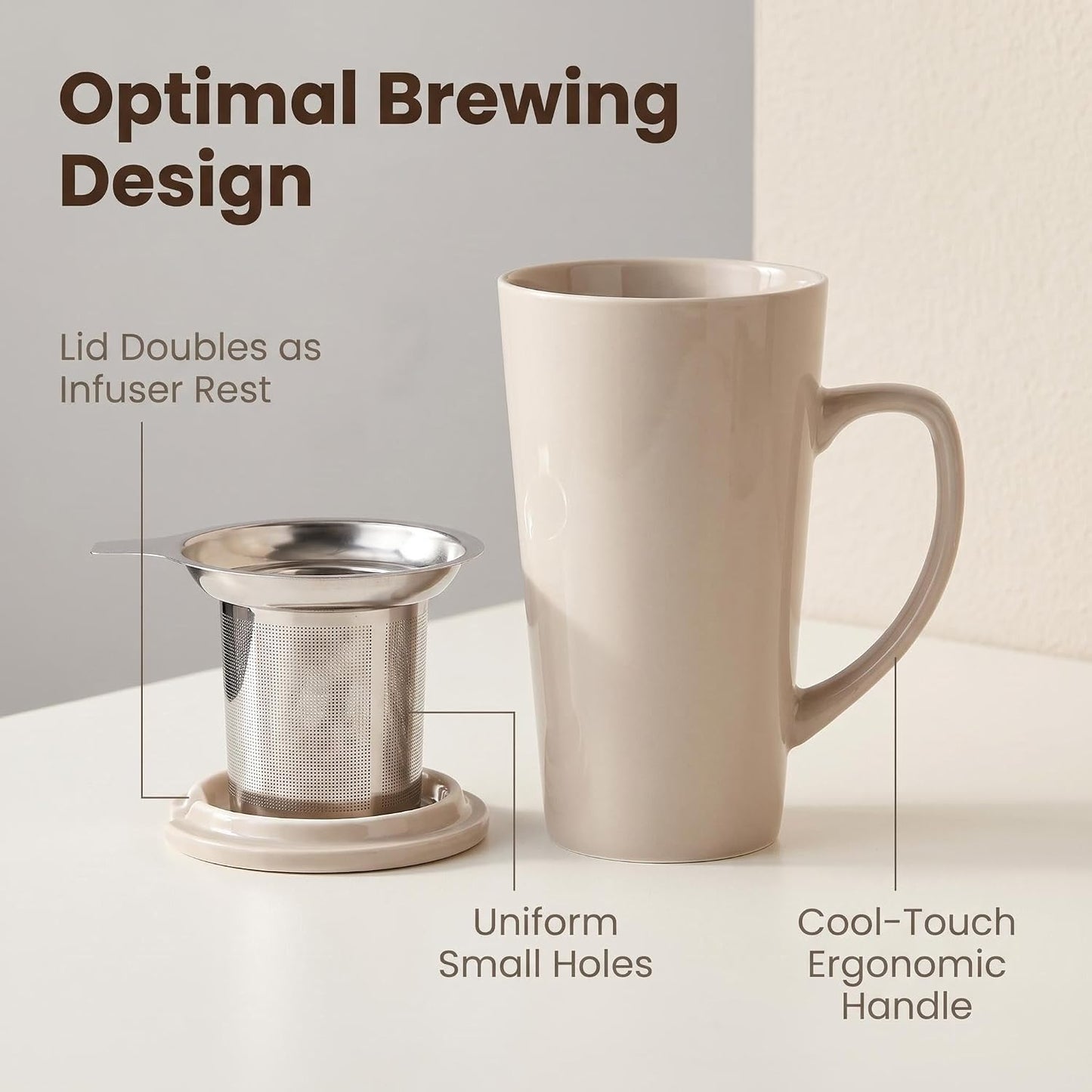 15 Ounce Porcelain Tea Mug with Infuser, Lid and Spoon, Loose Leaf Tea Cup (Mint Green)