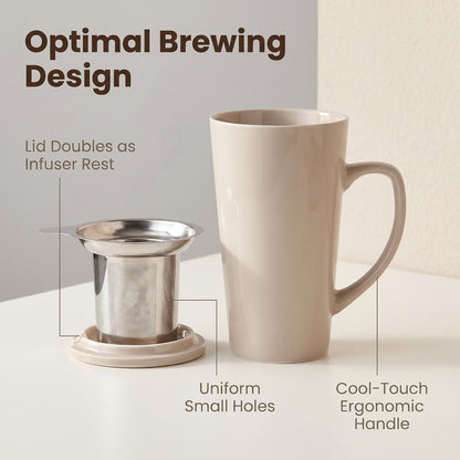 15 Ounce Porcelain Tea Mug with Infuser, Lid and Spoon, Loose Leaf Tea Cup (Mint Green)