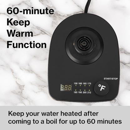 1.0L 1500W Gooseneck Electric Kettle - Stainless Steel Interior - Rapid-Boil - Auto Shut-Off, Boil-Dry Protection, Temperature Control, LED Indicator - Black by The Display Guys
