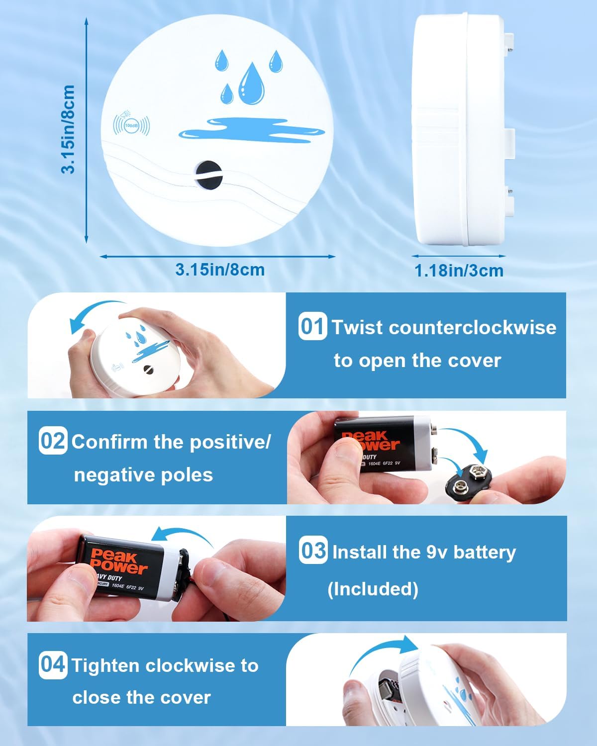 5 Pack Water Leak Detectors for Home | Water Sensor Alarm Leak Detector, 100dB, Waterproof, Kitchens, Bathrooms, Laundries, Sinks, Basements, Battery Included
