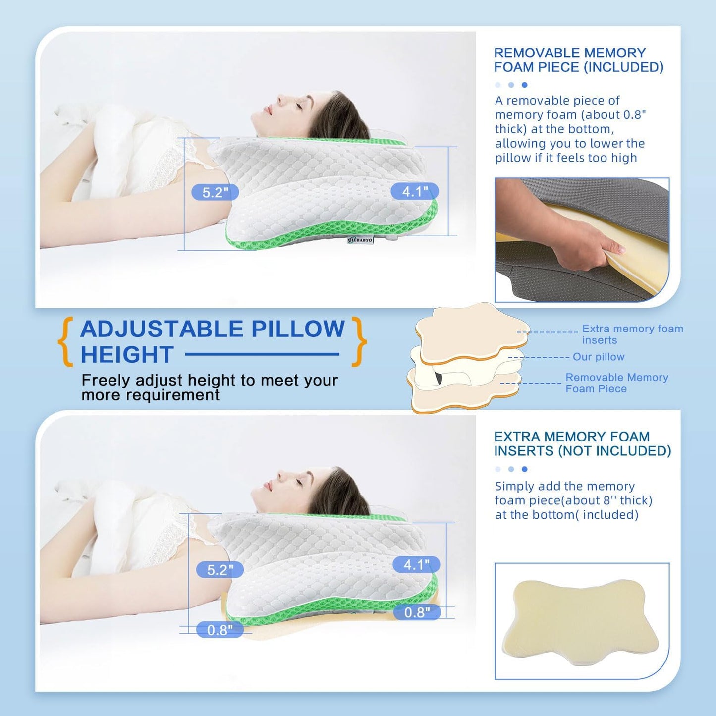 Pain Relief Cervical Pillow for Neck Support, Adjustable Ergonomic Pillow | Cozy Sleeping, Odorless Orthopedic Memory Foam Pillow, Contour Bed Pillow for Side Back Stomach Sleeper
