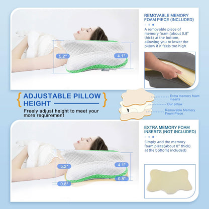 Pain Relief Cervical Pillow for Neck Support, Adjustable Ergonomic Pillow | Cozy Sleeping, Odorless Orthopedic Memory Foam Pillow, Contour Bed Pillow for Side Back Stomach Sleeper