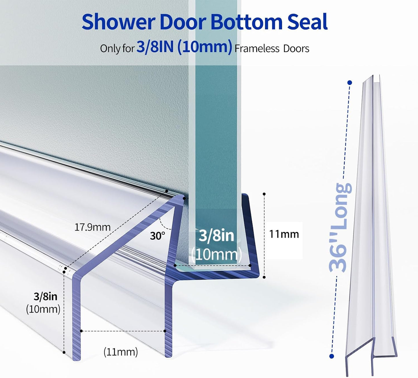 Delamu 3-Pack Shower Door Bottom Seal, 3/8''× 39'' Shower Door Sweep Strip | Shower Seal Strip for 3/8'' (10mm) Doors, Frameless Glass Shower Door Seal Strip Stop Shower Leaks and Create a Water Barrier