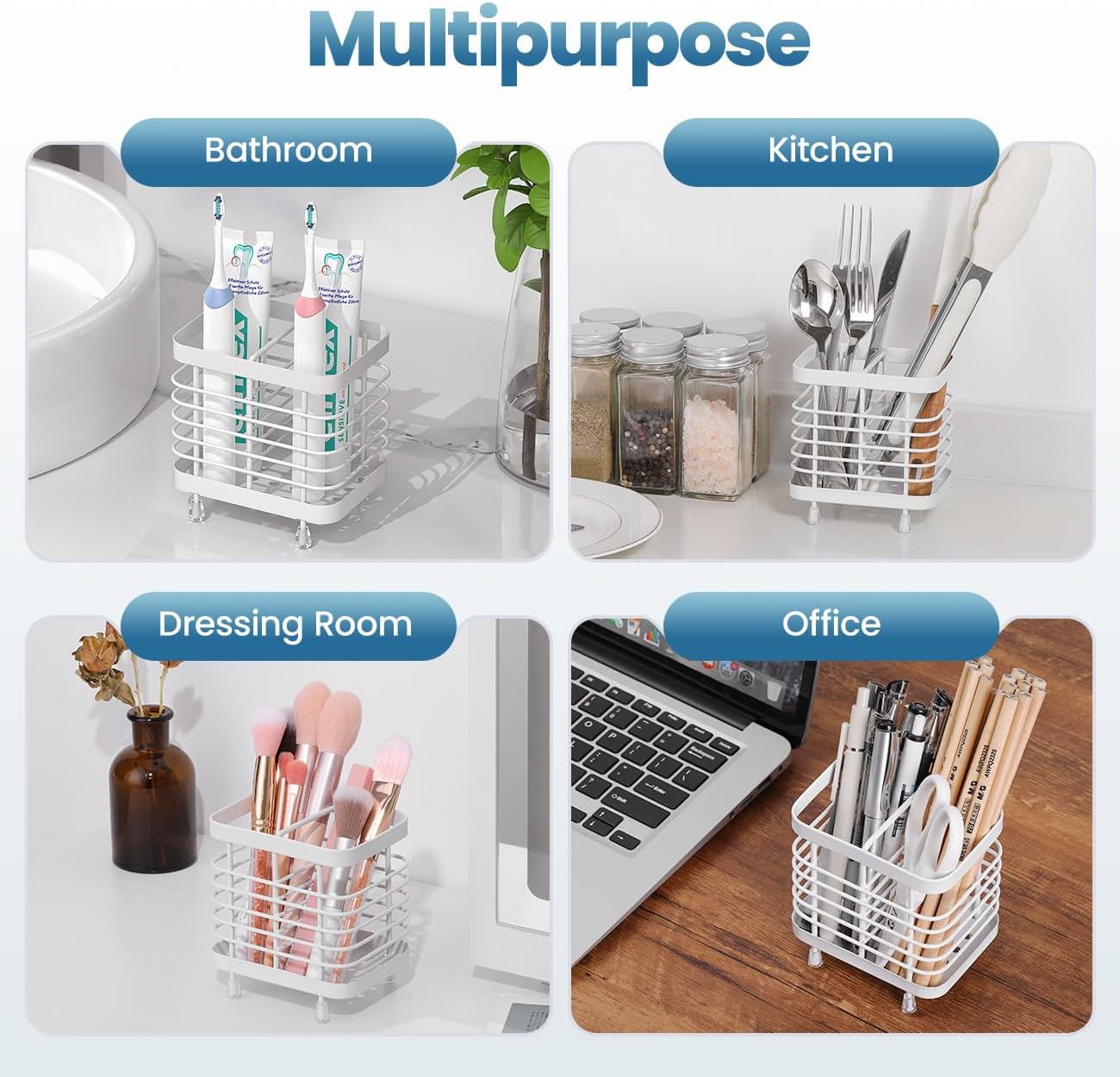 Luxspire Toothbrush Holders for Bathroom, Stainless Steel, 6 Slots, Black | Toothbrush Holders With Drainage, For Bathroom Countertop & Kitchen Sink, Bathroom Accessories