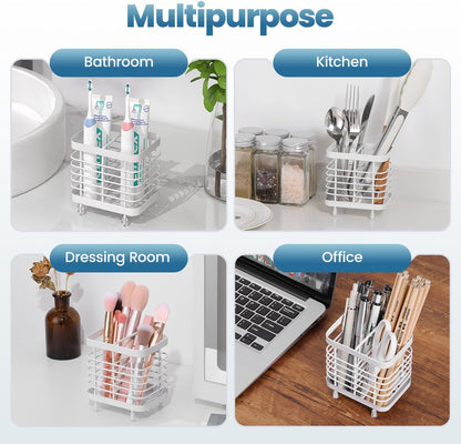 Luxspire Toothbrush Holders for Bathroom, Stainless Steel, 6 Slots, Black | Toothbrush Holders With Drainage, For Bathroom Countertop & Kitchen Sink, Bathroom Accessories