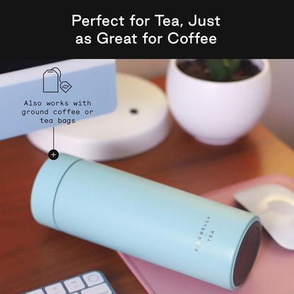 Firebelly Tea, Travel Tea Infuser Mug with Strainer, Insulated Tumbler for Loose Leaf Tea or Coffee, Leakproof Bottle for Hot or Iced Drinks, Stainless Steel Thermos with Lid, Salmon