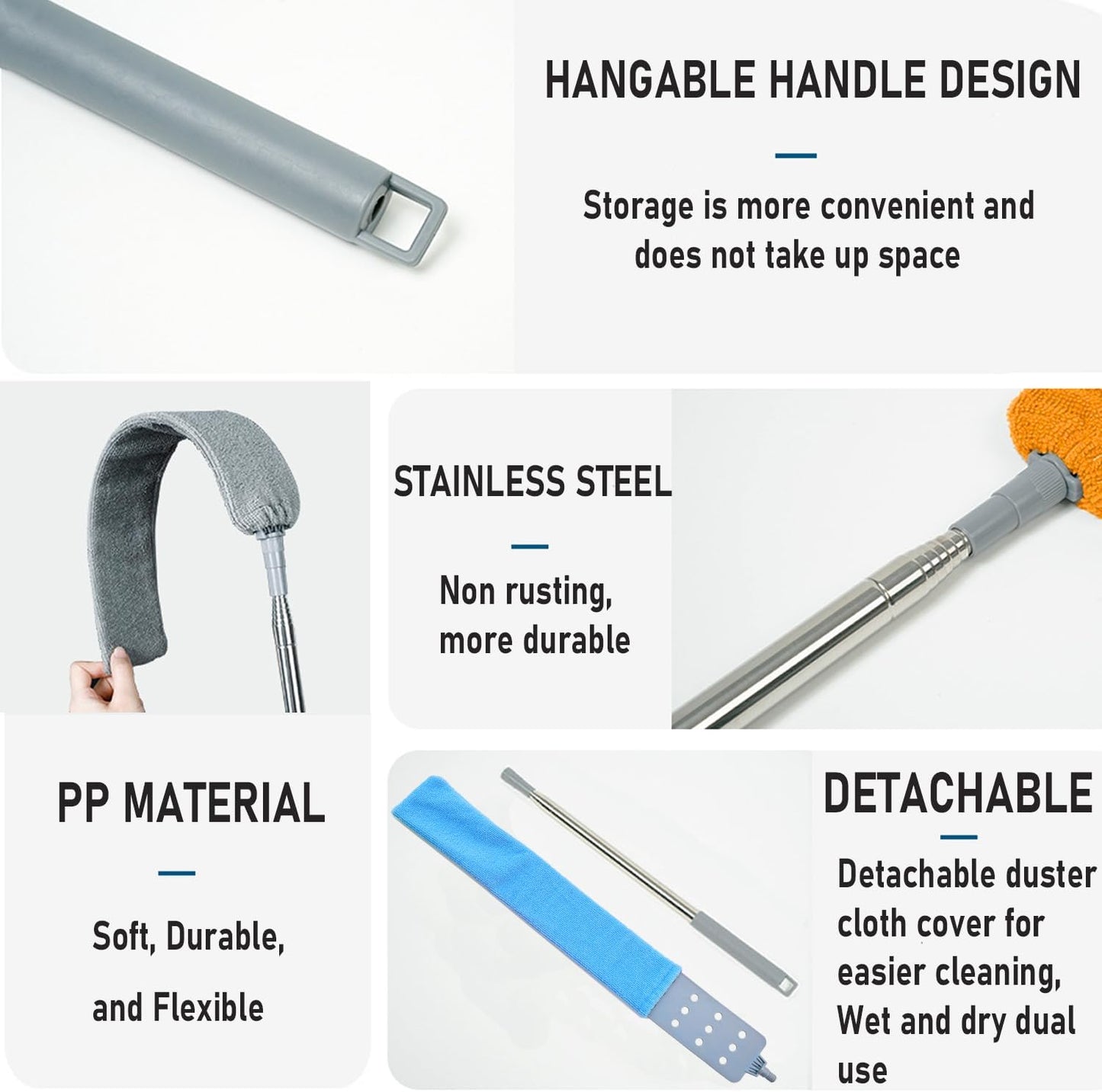 100 inches Retractable Gap Dust Cleaner Cleaning Tools with 4 Microfiber Dusting Cloths Long Handle, Washable and Retractable Duster Brush for Cleaning Under Appliances Furniture Couch Fridge