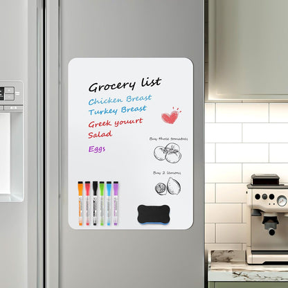 MaxGear Magnetic Dry Erase Board for Fridge, 12 x 8 Inch, Markers Included | Strong Magnetic Backing, Stain Resistant Surface, Easy to Write and Erase, Ideal For To-do Lists, Includes 3 Markers 1 Erase