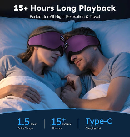 Ice Silk Sleep Mask with Headphones, Sleep Headphones for Side Sleeper with 3D Cups, Bluetooth 5.4 Sleeping Eye Mask, Total Blackout Sleeping Headphones for Women Men (Purple)
