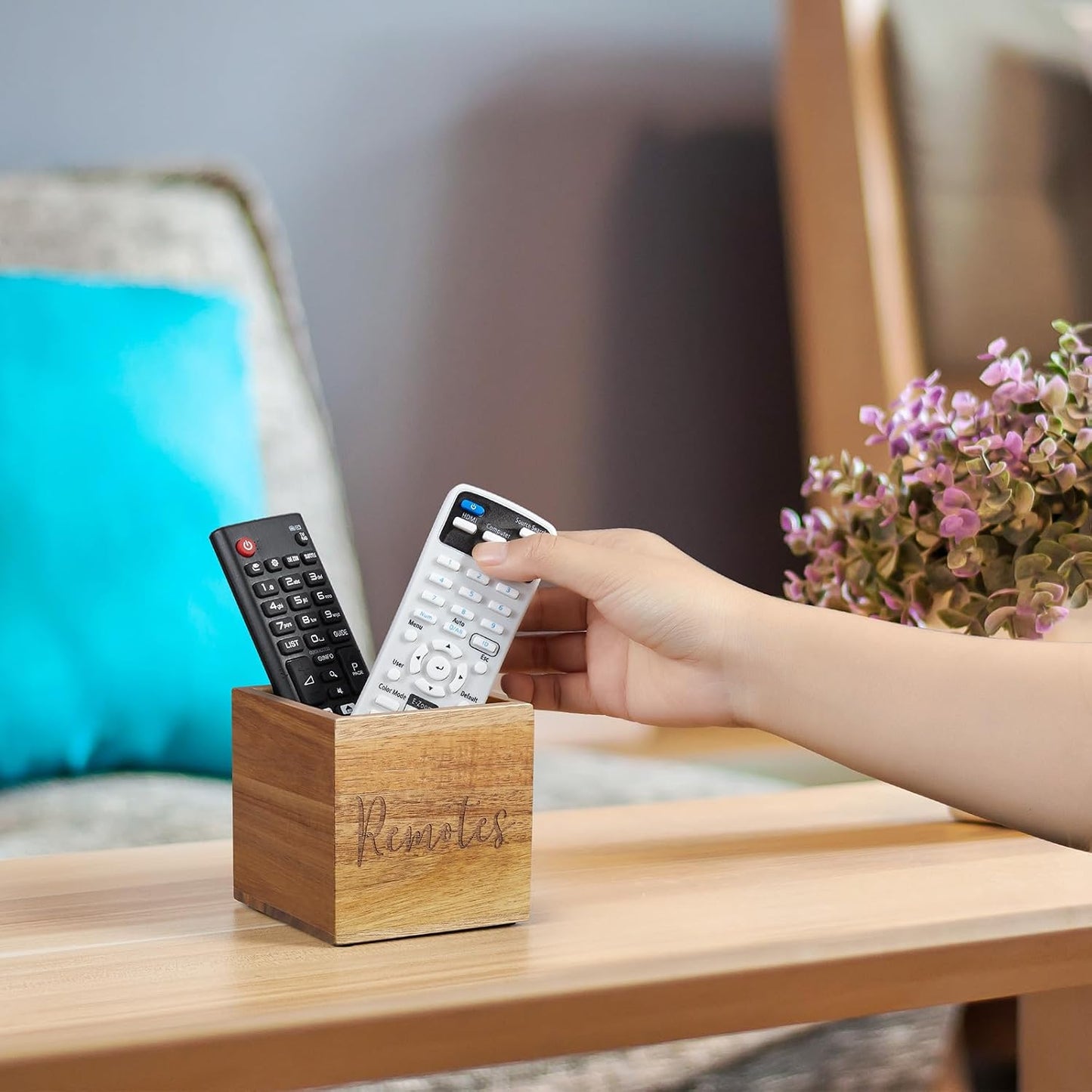 DRASTAR Remote Control Holder, Wood TV Remote Holder, Remote Storage Caddy, Remote Control Organizer (Black, 2 Slots)