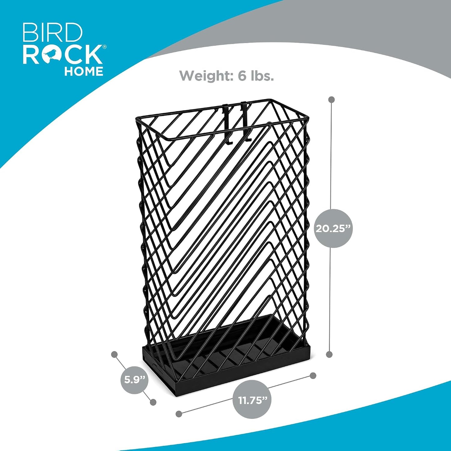 BIRDROCK HOME Decorative Umbrella Stand with Removable Water Tray - Large Freestanding Umbrella Rack and Cane Walking Stick Organizer - Metal Umbrella Holder for Entryway & Indoor Use - Black, Striped | Decorative Large Freestanding Rack and Cane Walking