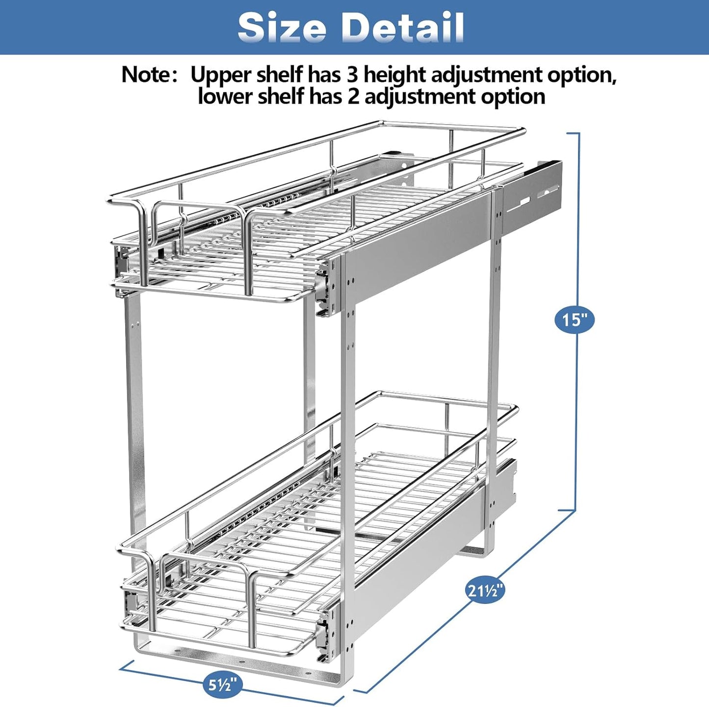 LOVMOR 2 Tier Individual Pull Out Cabinet Organizer 11" W x 18" D, Slide Out Kitchen Cabinet Storage Sliding Shelves