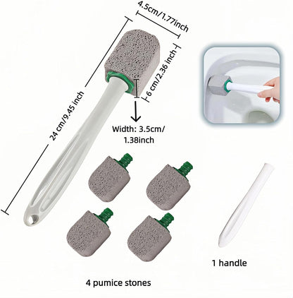 Pumice Toilet Brush Scrubber with 9.5” Handle - 1 Scrubber + 4 Pumice Stones - Remove Hard Water Stains, Rust & Lime from Toilet, Tub, Tile, Grill & Pool - No-Scratch, Easy Grip