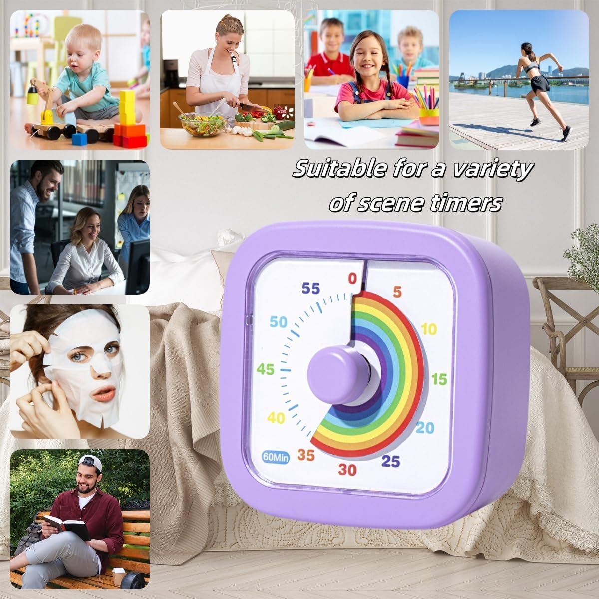 Kids Visual Timer Cute Rainbow - 60 Minute Countdown Timer Time Management for Kids and Adults, Timer for Cooking Classroom Meeting (Blue)