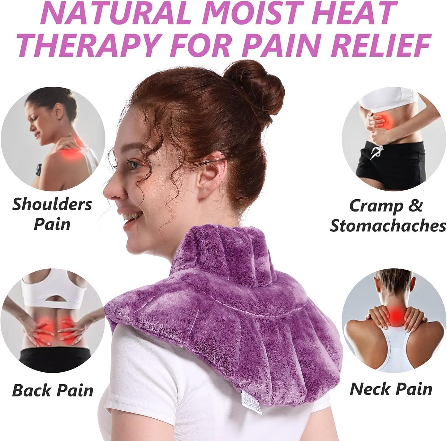 RelaxCoo Microwavable Heating Pad for Neck, Shoulders, and Back - Weighted Neck Warmer with Moist Heat, Purple, Lavender Scented