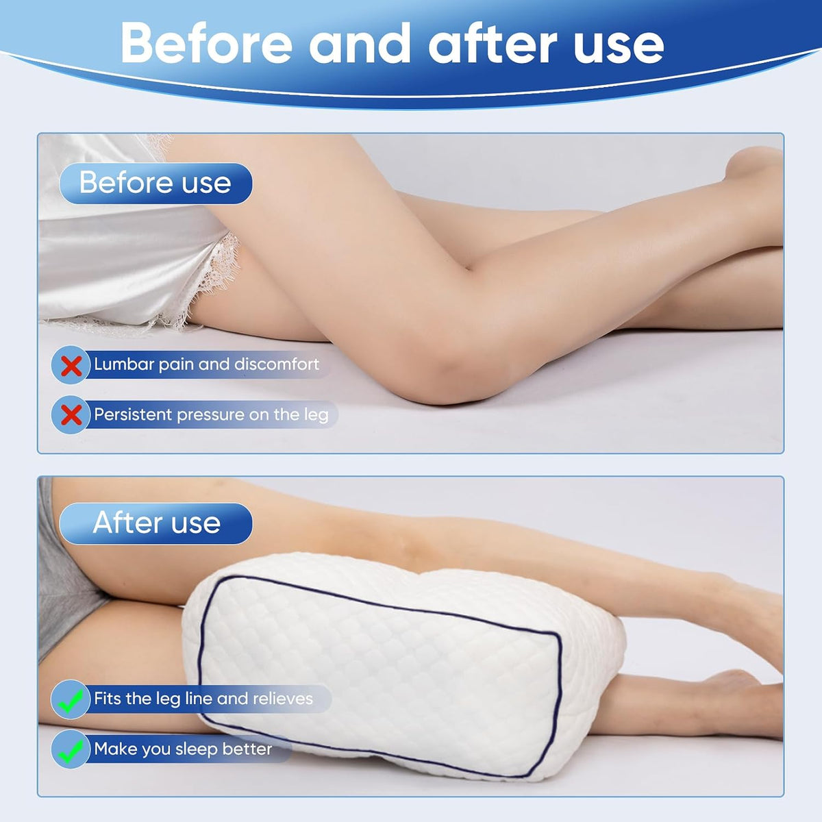MINUPWELL Knee Pillow for Side Sleepers - Between Leg & Under Knee Pillow for Back Sleepers - Leg Pillow with 850G 7D Alternative for Relieving Leg, Back, and Knee Pain - 100% Cotton Fabric - White
