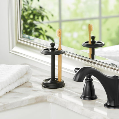 iDesign Steel Divided Toothbrush Holder Stand, 3.25" x 3.25" x 5.75" | Four Divided Compartments, Brushed Nickel & Polished Chrome