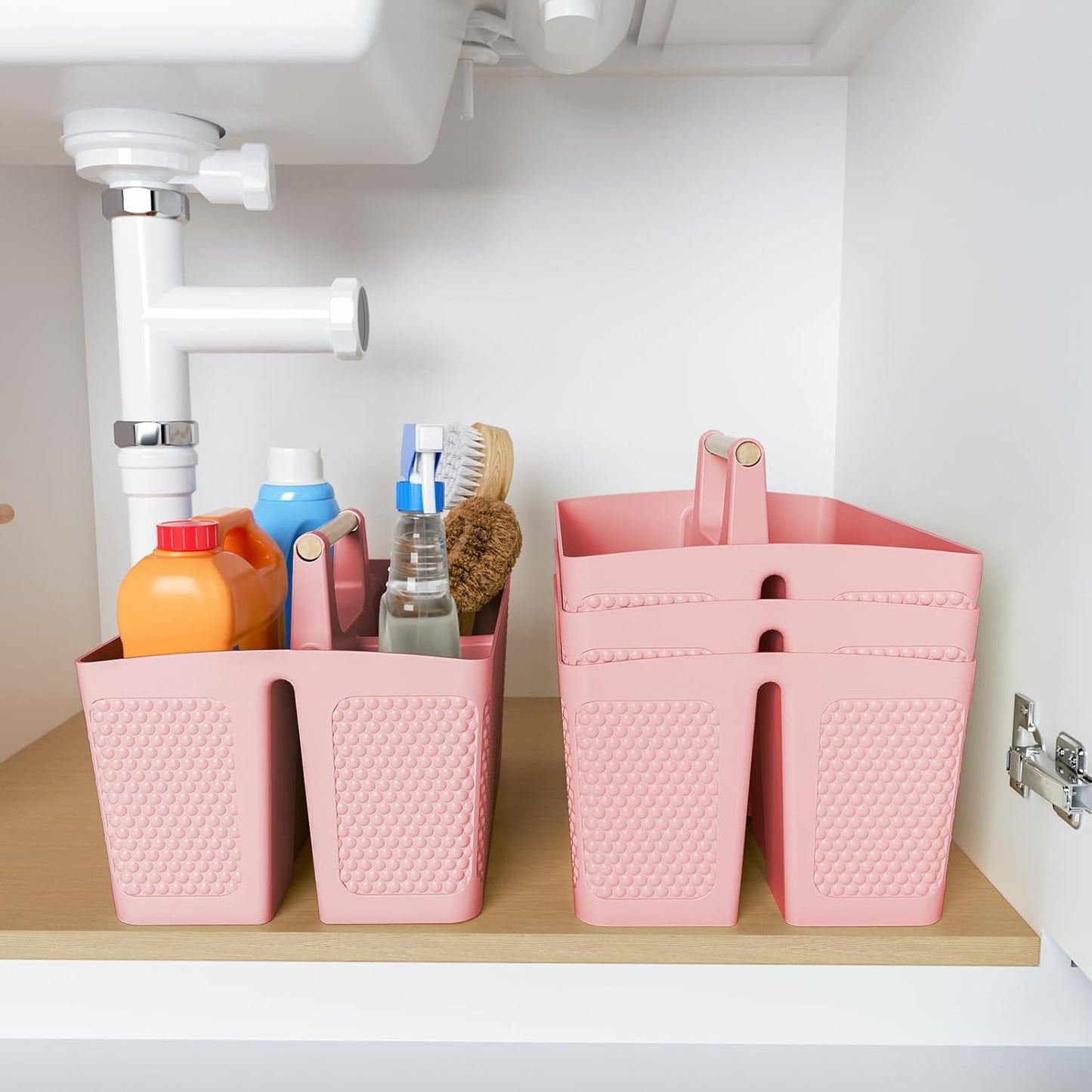 Shower Caddy Portable and Cleaning Caddy Organizer for Bathroom, Kitchen,Toiletries Storage, Caddy organizer with handle, Rust-Resistant, Durable Material(Milky White, 9.36"L×7.73"W×7.24"H)