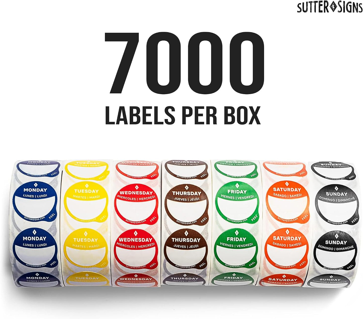 Date Stickers for Food - Day of the Week Day Dots Removable Food Labels, 1" Date Dot Stickers for Food Containers, 7000 Labels with Dispenser Box | 1" Date Dot Stickers for Food Containers, 7000 Labels with Dispenser Box