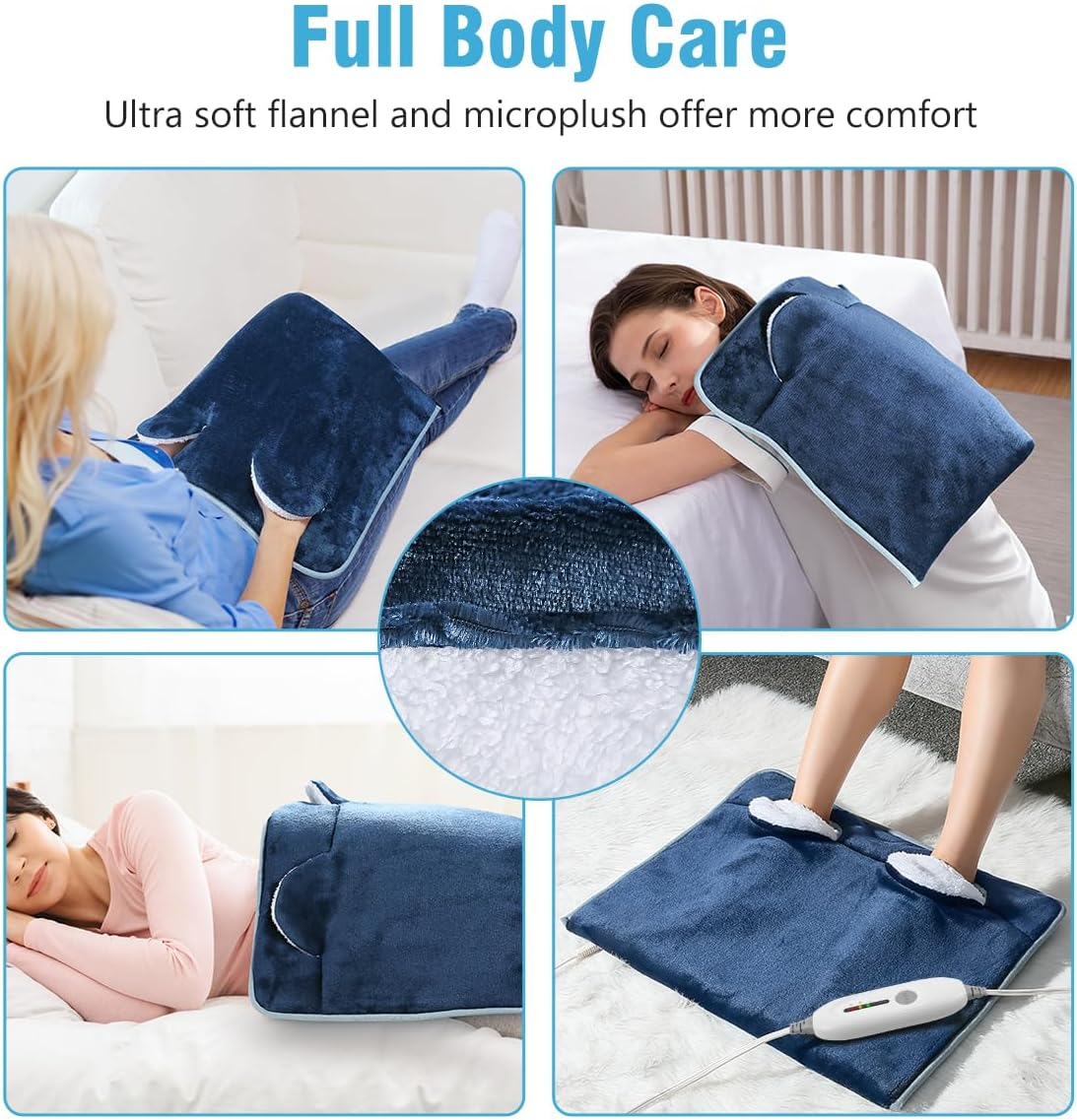 Electric Heated Foot Warmer Soft Flannel Foot Heater with 2h Auto Off & 3 Heat Levels Full Body Use Heating Pad for Feet, Abdomen, Cramps, Pain Relief Pocket Design 16" x 22" Light Grey