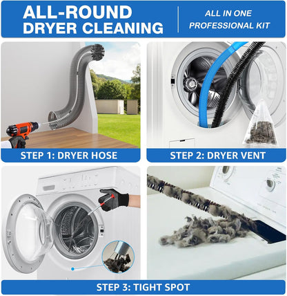 PetOde 22-piece 40-Feet Dryer Vent Cleaner Kit, Dryer Vent Cleaning Kit Lint Remover with Dryer Vent Brush, Vacuum Hose Attachment Cleaning Tools, Flexible Lint Trap Brush, Vacuum & Dryer Adapters | Omnidirectional Blue Dryer Lint Vacuum Attachment &