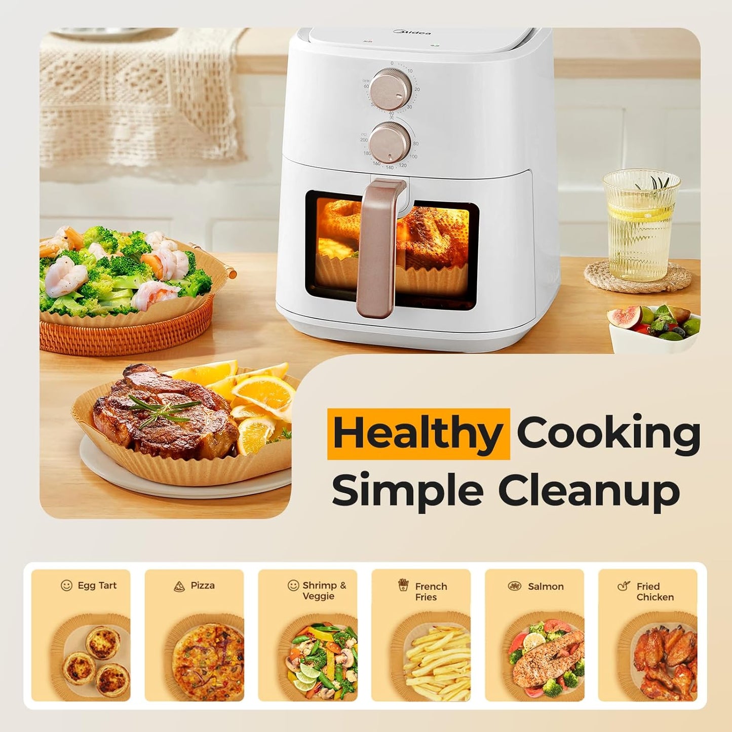 Vailnd Air Fryer Paper Liners, 200pcs Air Fryer Liners Disposable 8" Square | Baking Paper Liner for 5-8 qt Airfryer Basket, Non-stick and Oil Proof Parchment Paper for Oven, Pans & Baking