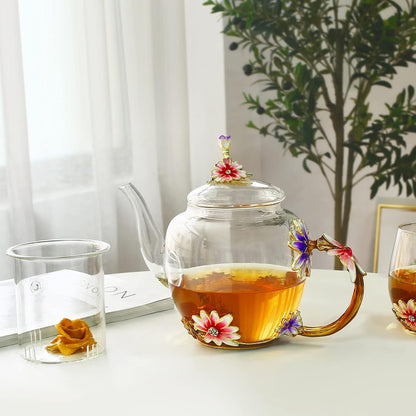 Luka Tech 35OZ Enamel Glass Flower Teapot Gifts For Women