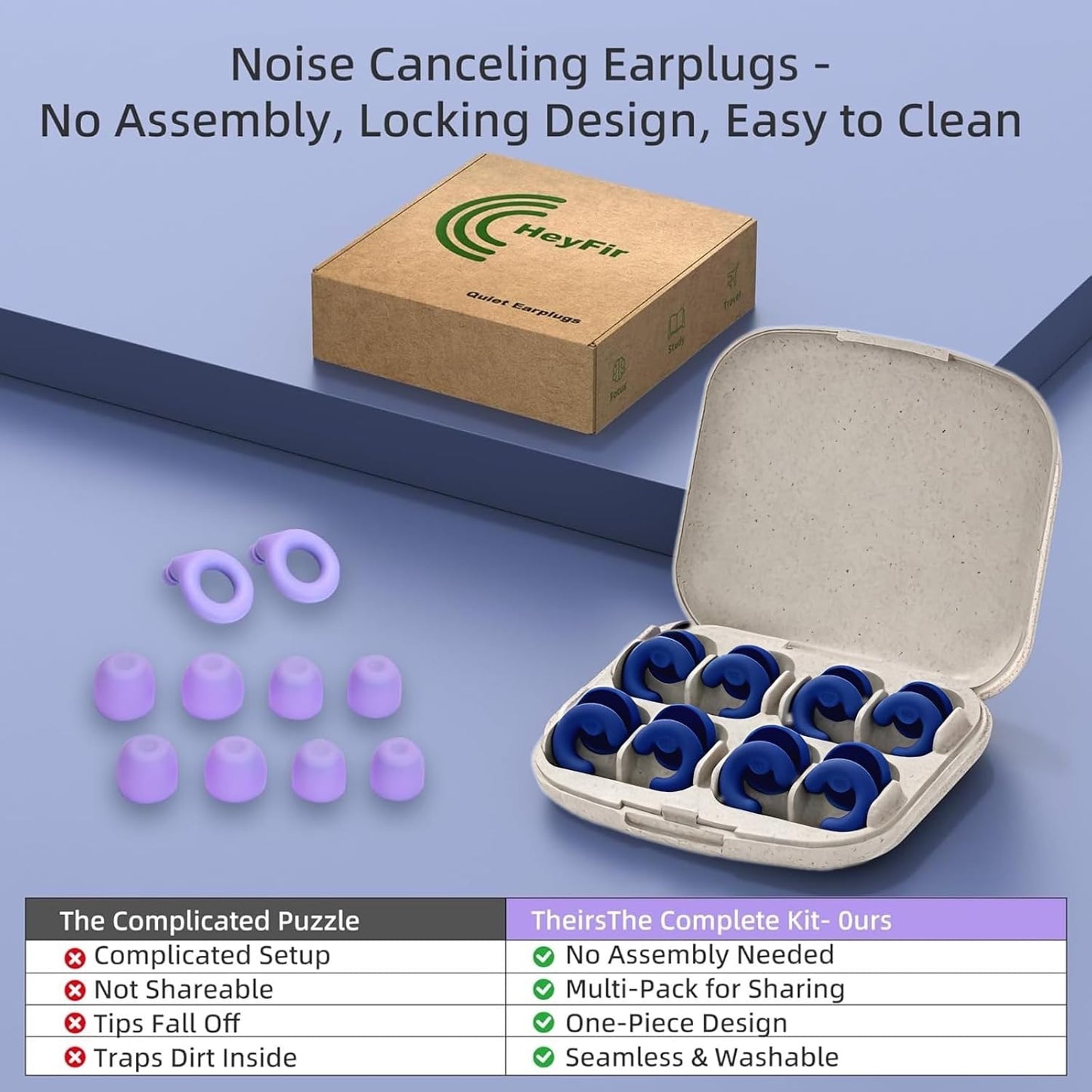 Noise Cancelling Ear Plugs Sleep 50dB NRR Side Sleep Small Ear | ultra soft silicone, reusable one-piece design, 4 sizes included, portable case